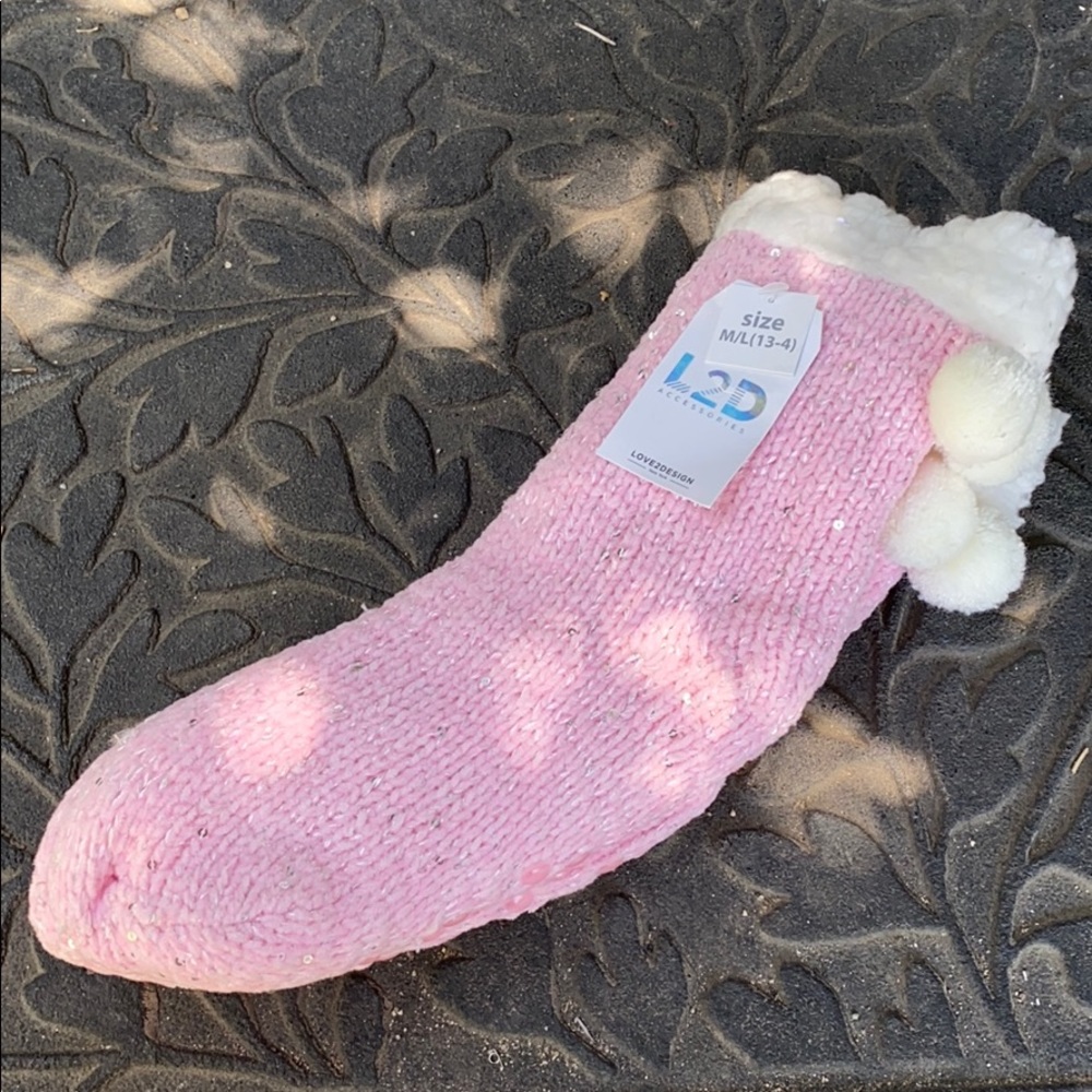 Love2Design New York Sequin Metallic Thread Pink Fuzzy Knit Socks Tall NWT